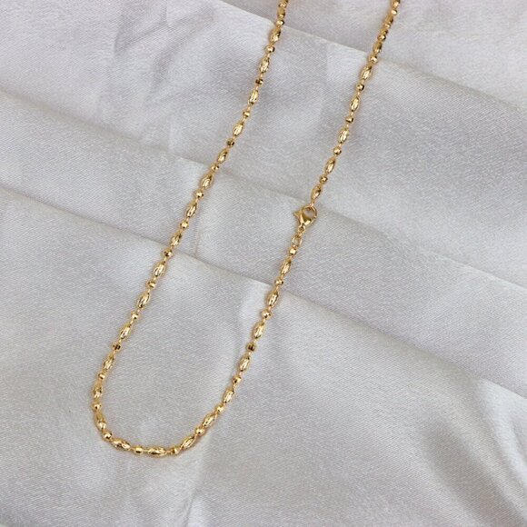 "Elegant Rose Gold Chain Necklace with Intricate Oval Bead Links, XPNL1891 - Picture 2 of 12